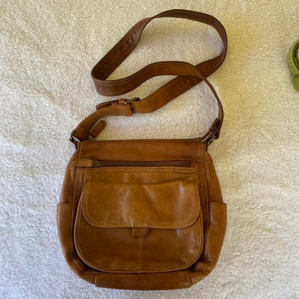 Vintage Fossil Genuine Leather Brown Cross Body Bag